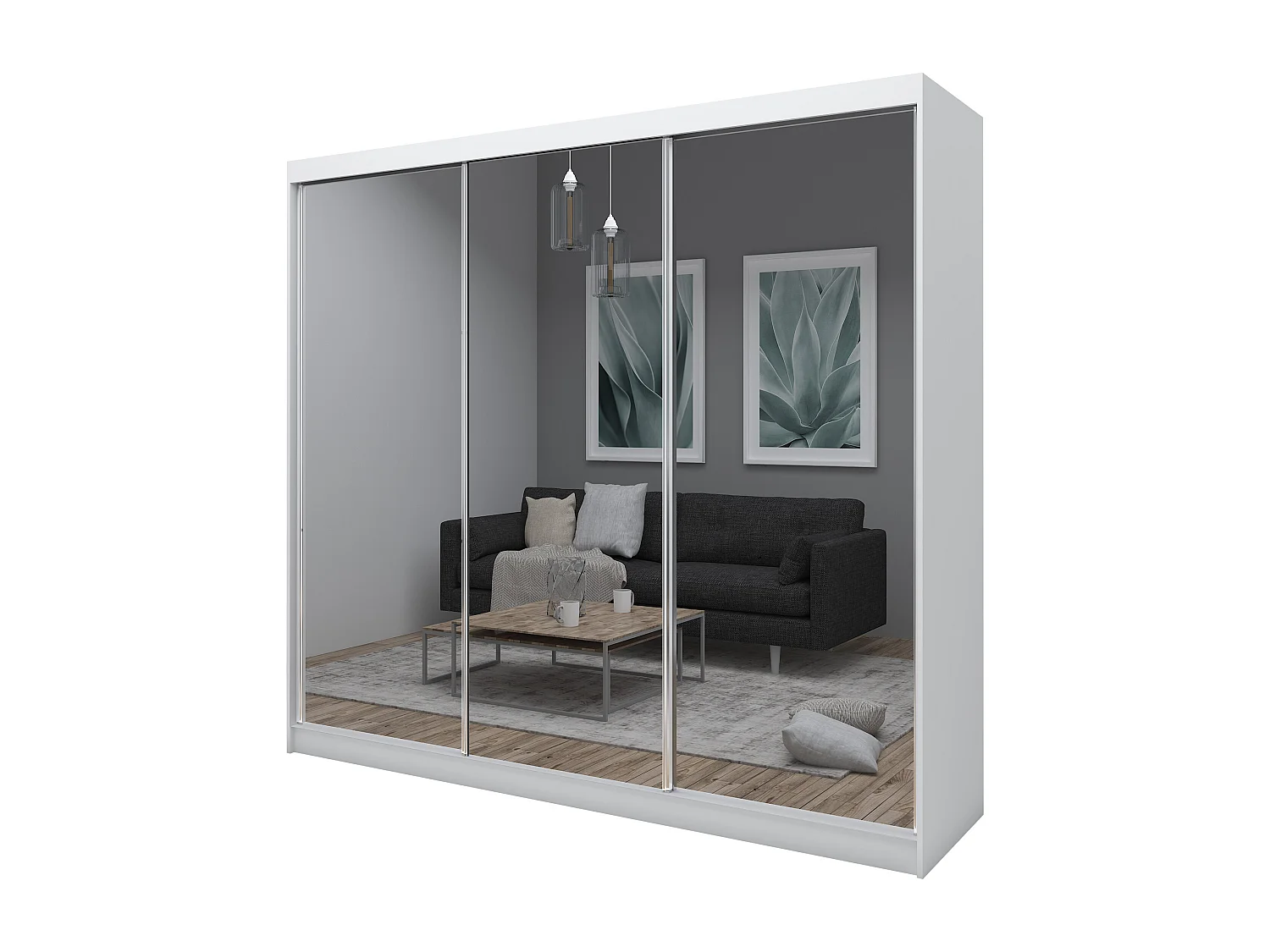 240 cm Kleiderschrank Darix mit Spiegel inklusive 3 Schiebetüren Schwebetürenschrank (Farbe: weiß)