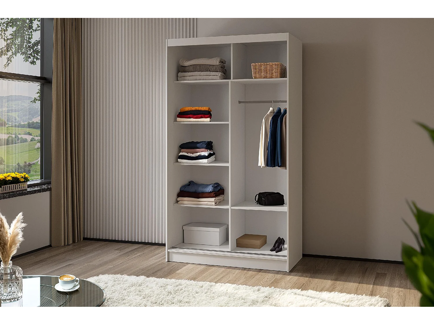 120 cm Kleiderschrank Darix mit Spiegel inklusive 2 Schiebetüren Schwebetürenschrank (Farbe: graphit)