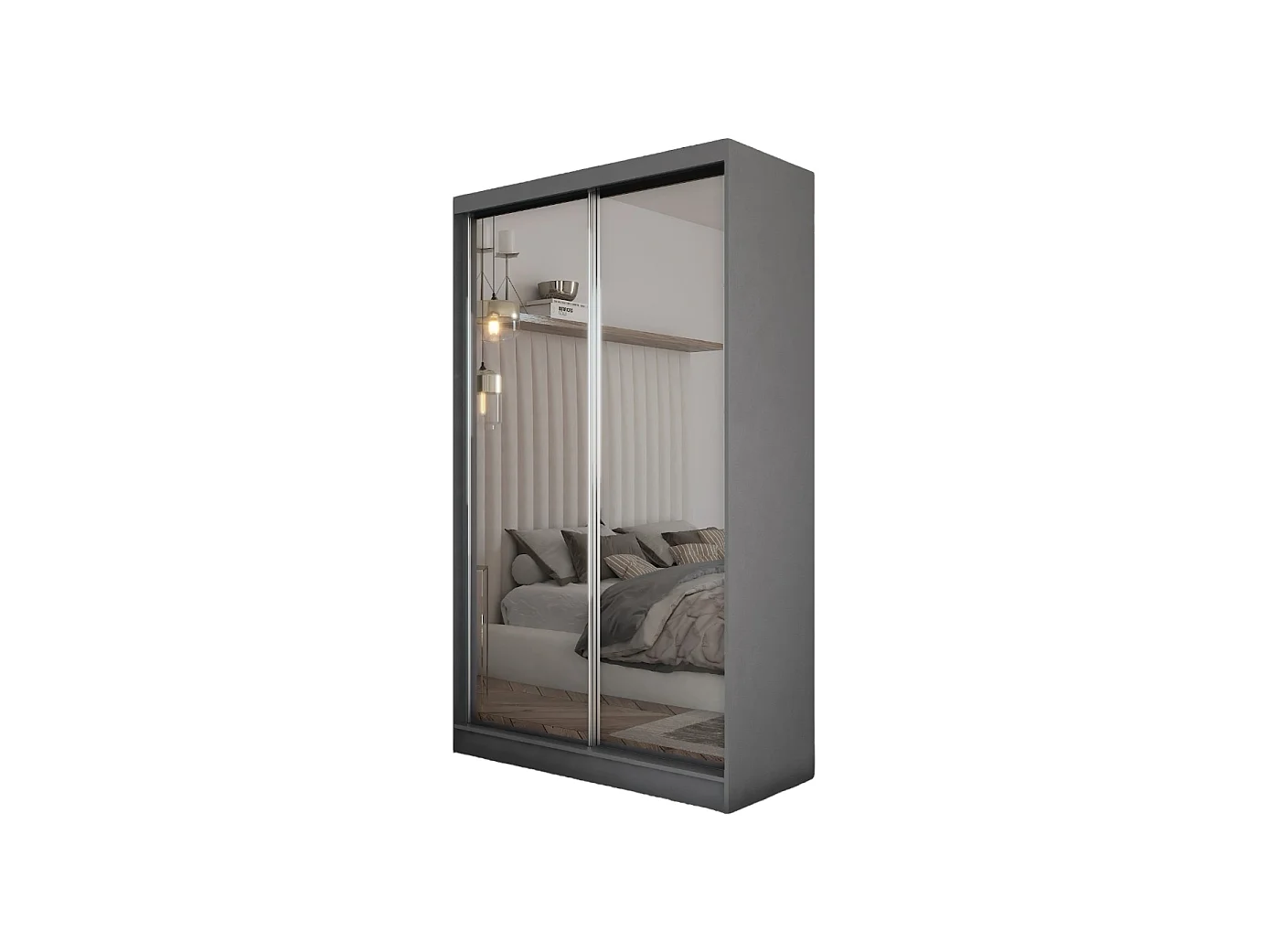 120 cm Kleiderschrank Darix mit Spiegel inklusive 2 Schiebetüren Schwebetürenschrank (Farbe: graphit)