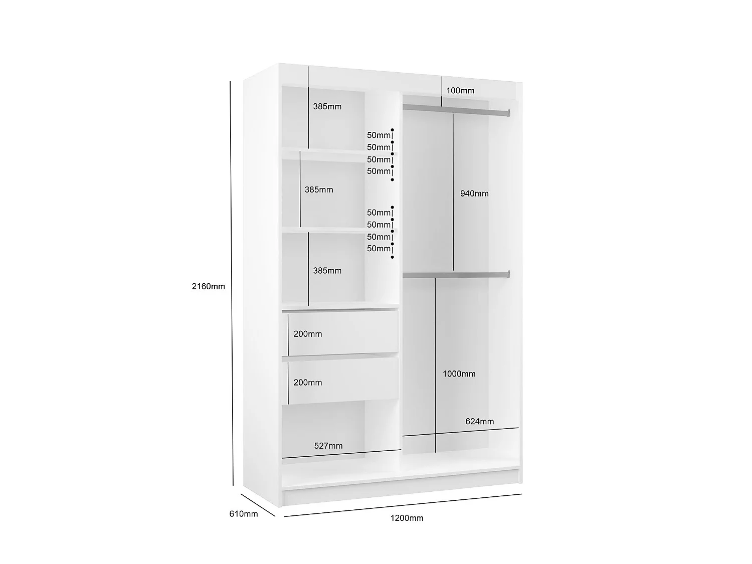 120 cm Kleiderschrank Darix mit Spiegel inklusive 2 Schiebetüren Schwebetürenschrank (Farbe: graphit)