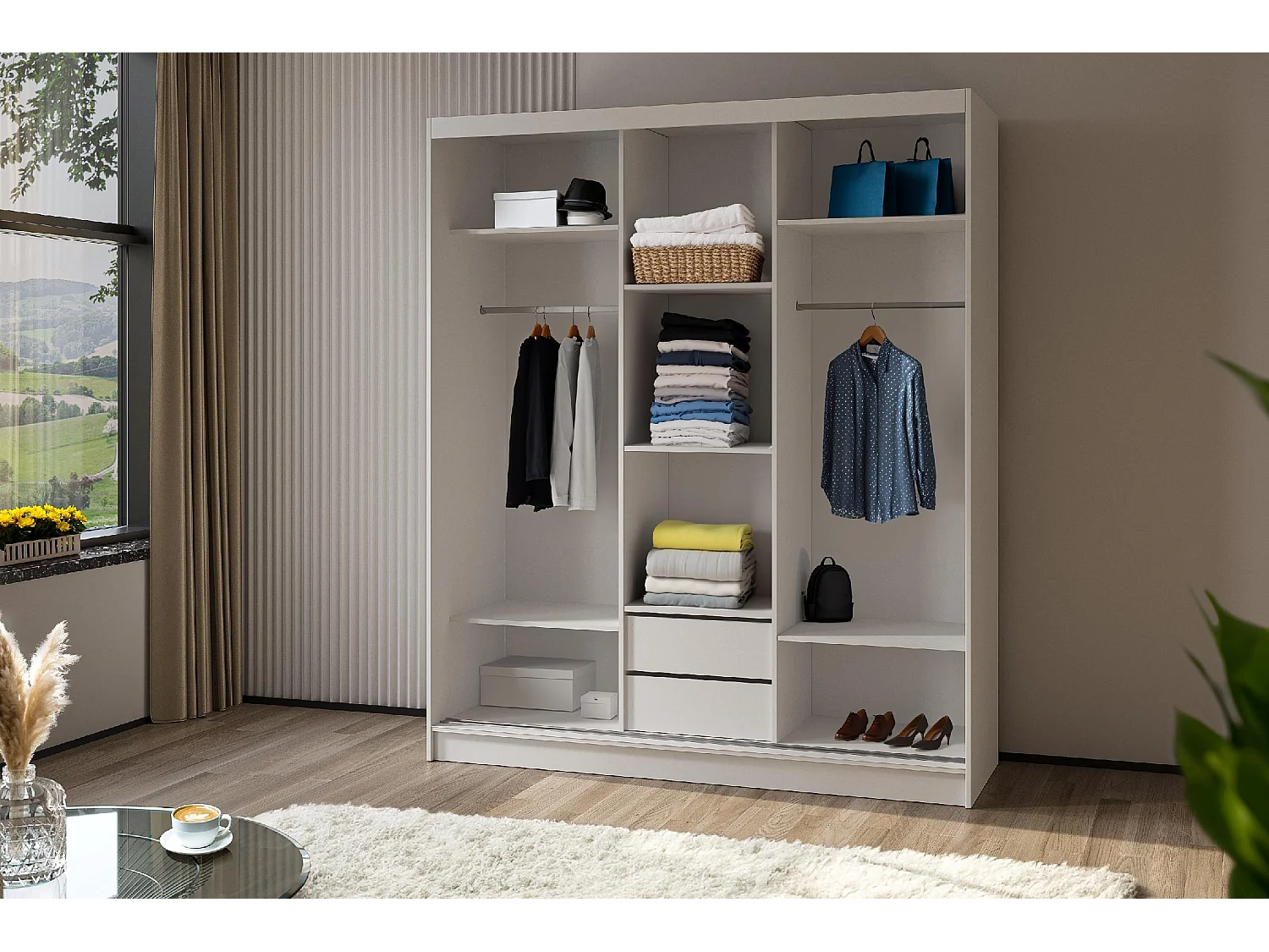 180 cm Kleiderschrank Darix mit Spiegel inklusive 3 Schiebetüren Schwebetürenschrank (Farbe: graphit)