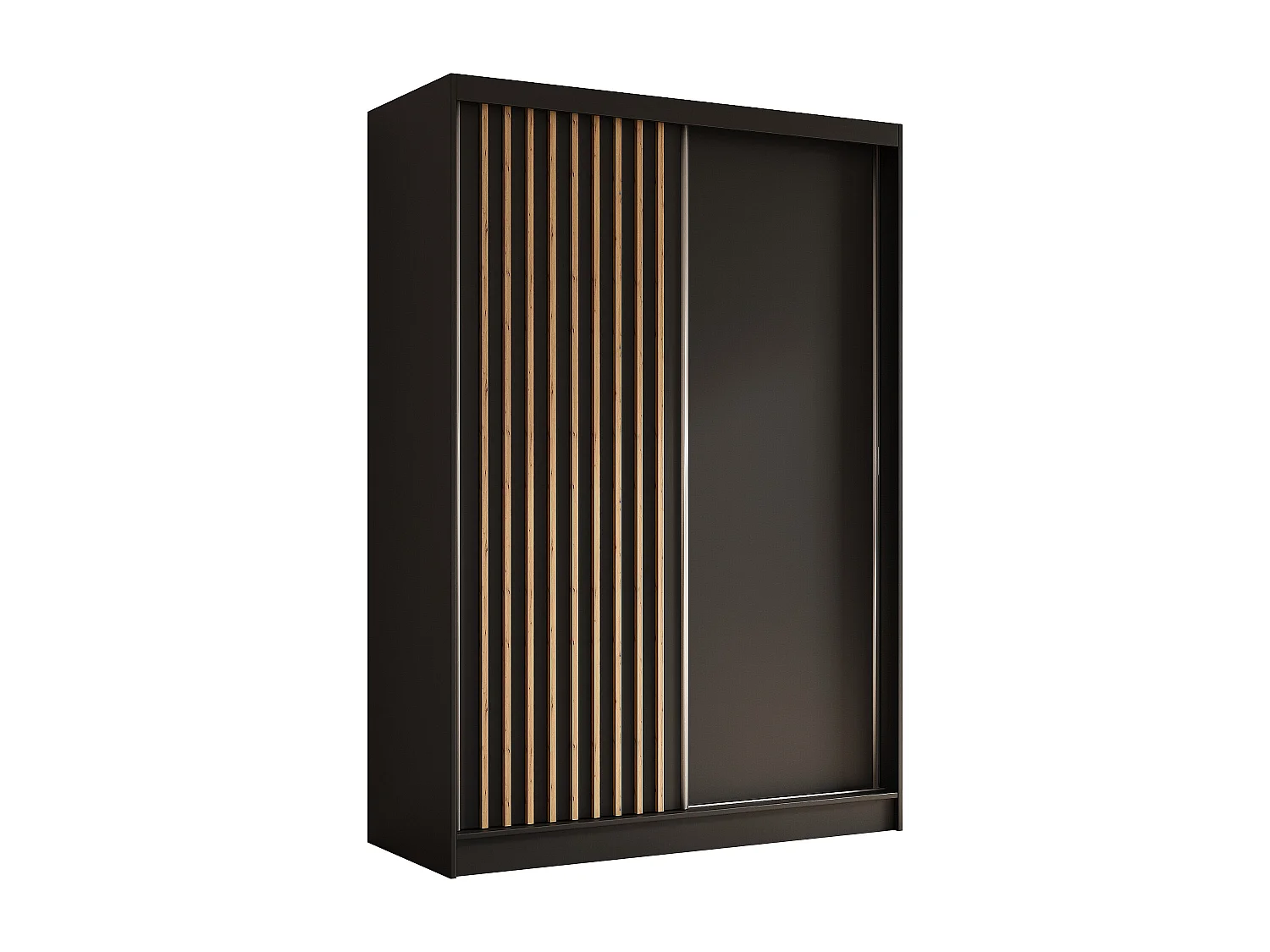 150 cm Kleiderschrank Erika mit Lamellen ohne Spiegel inklusive 2 Schiebetüren Schwebetürenschrank (Farbe: schwarz, schwarz, Lamelle Artisan)