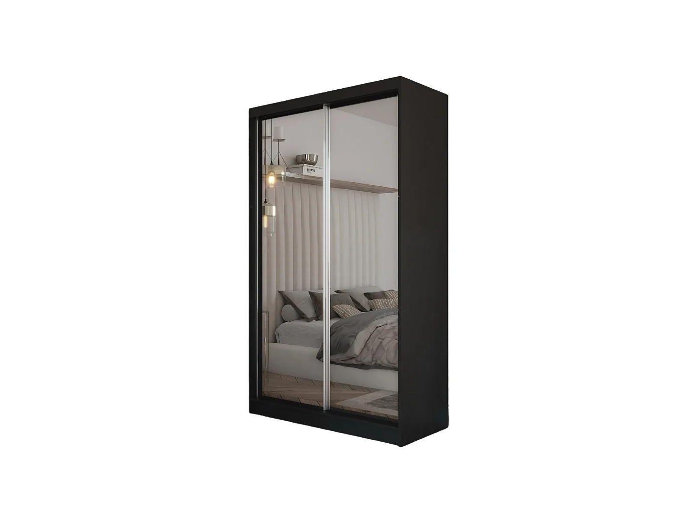 120 cm Kleiderschrank Darix mit Spiegel inklusive 2 Schiebetüren Schwebetürenschrank (Farbe: schwarz)