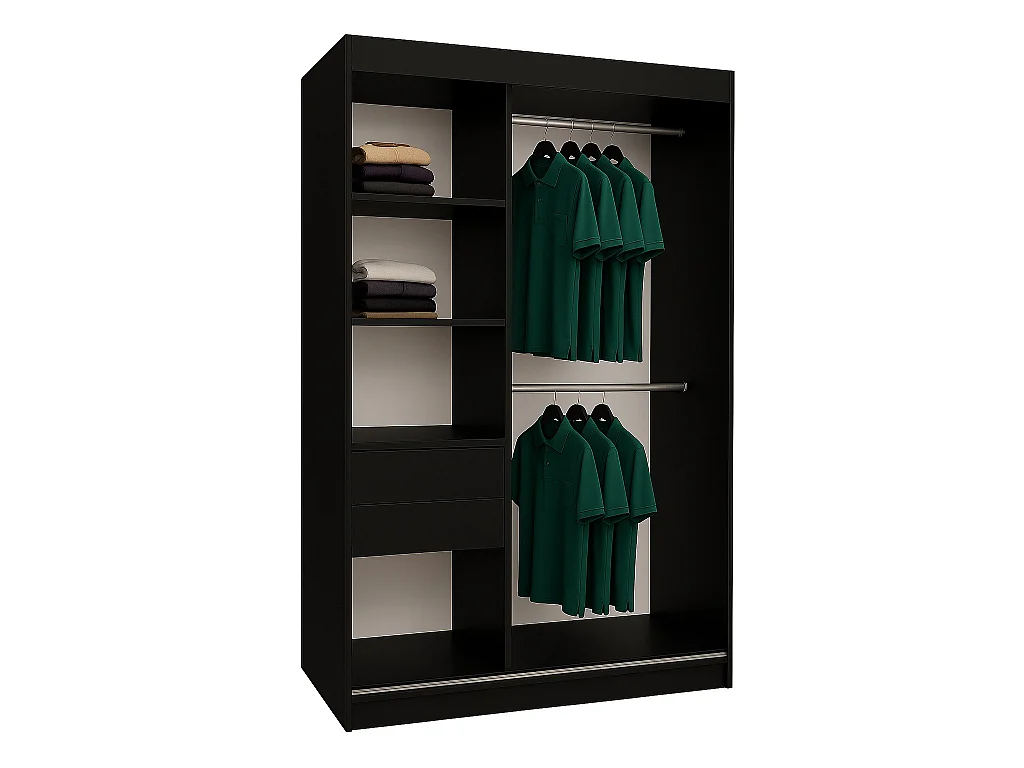 120 cm Kleiderschrank Darix mit Spiegel inklusive 2 Schiebetüren Schwebetürenschrank (Farbe: schwarz)