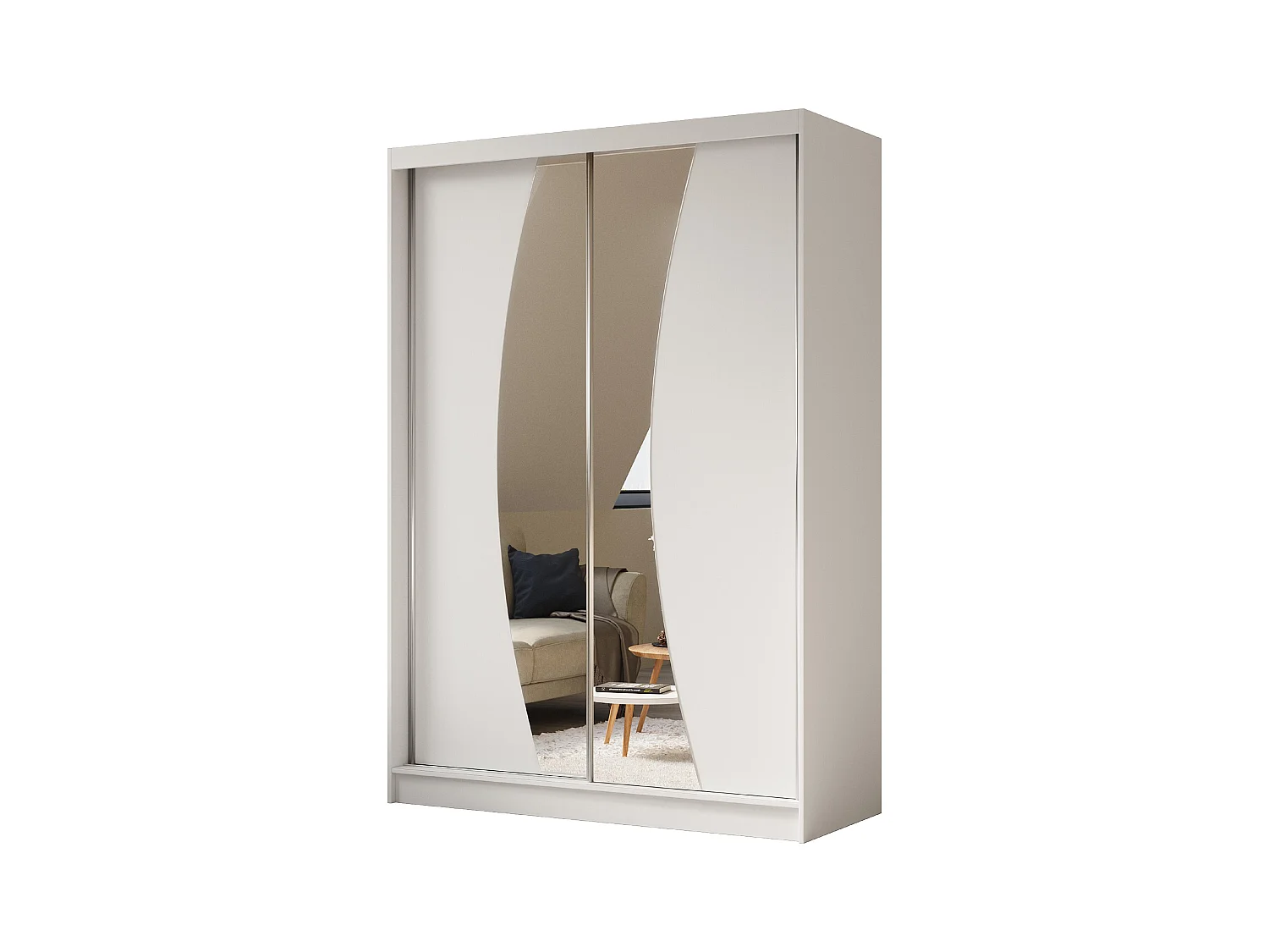 150 cm Kleiderschrank Vex mit Spiegel inklusive 2 Schiebetüren Schwebetürenschrank (Farbe: weiß)