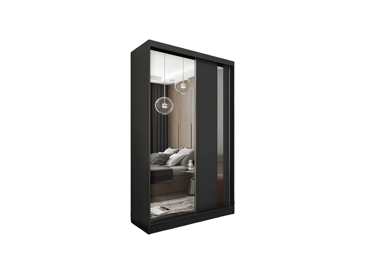 150 cm Kleiderschrank Gabo mit Spiegel inklusive 2 Schiebetüren Schwebetürenschrank (Farbe: schwarz)