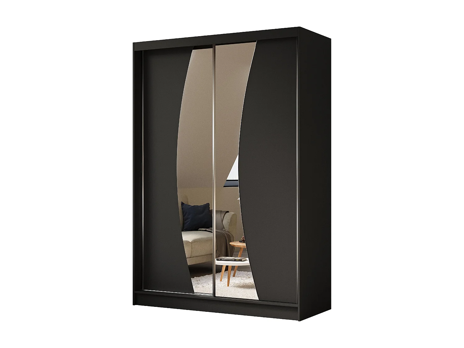 150 cm Kleiderschrank Vex mit Spiegel inklusive 2 Schiebetüren Schwebetürenschrank (Farbe: schwarz)