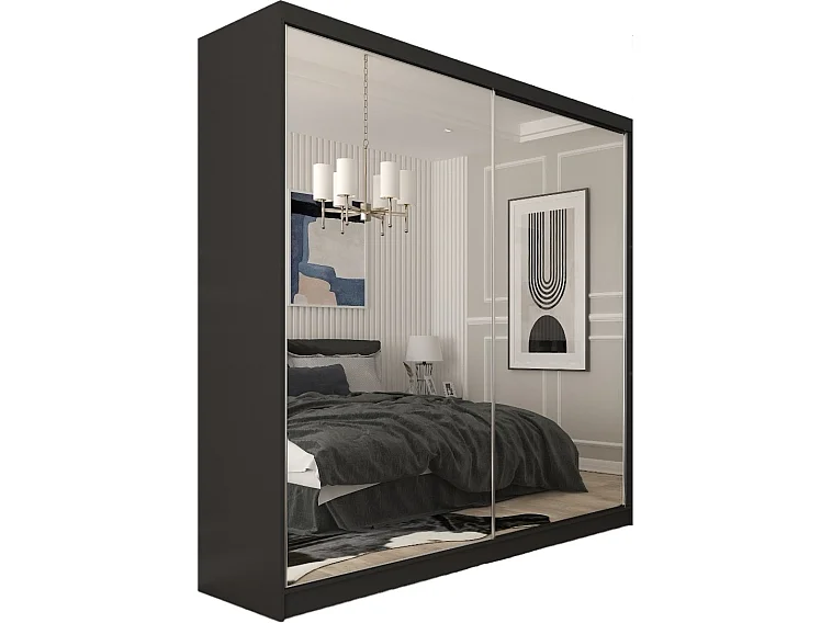 200 cm Kleiderschrank Darix mit Spiegel inklusive 2 Schiebetüren Schwebetürenschrank (Farbe: schwarz)