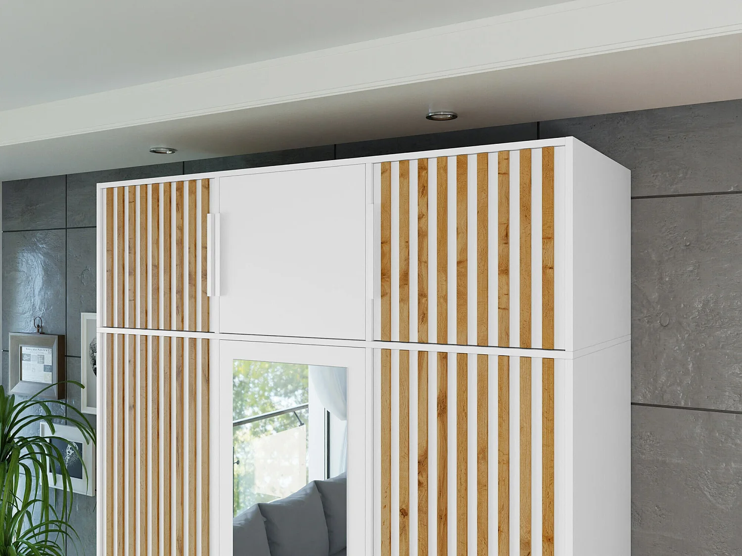 Aparador Enolevo 105, Blanco|Roble wotan, 45x150x58cm, Aglomerado laminado