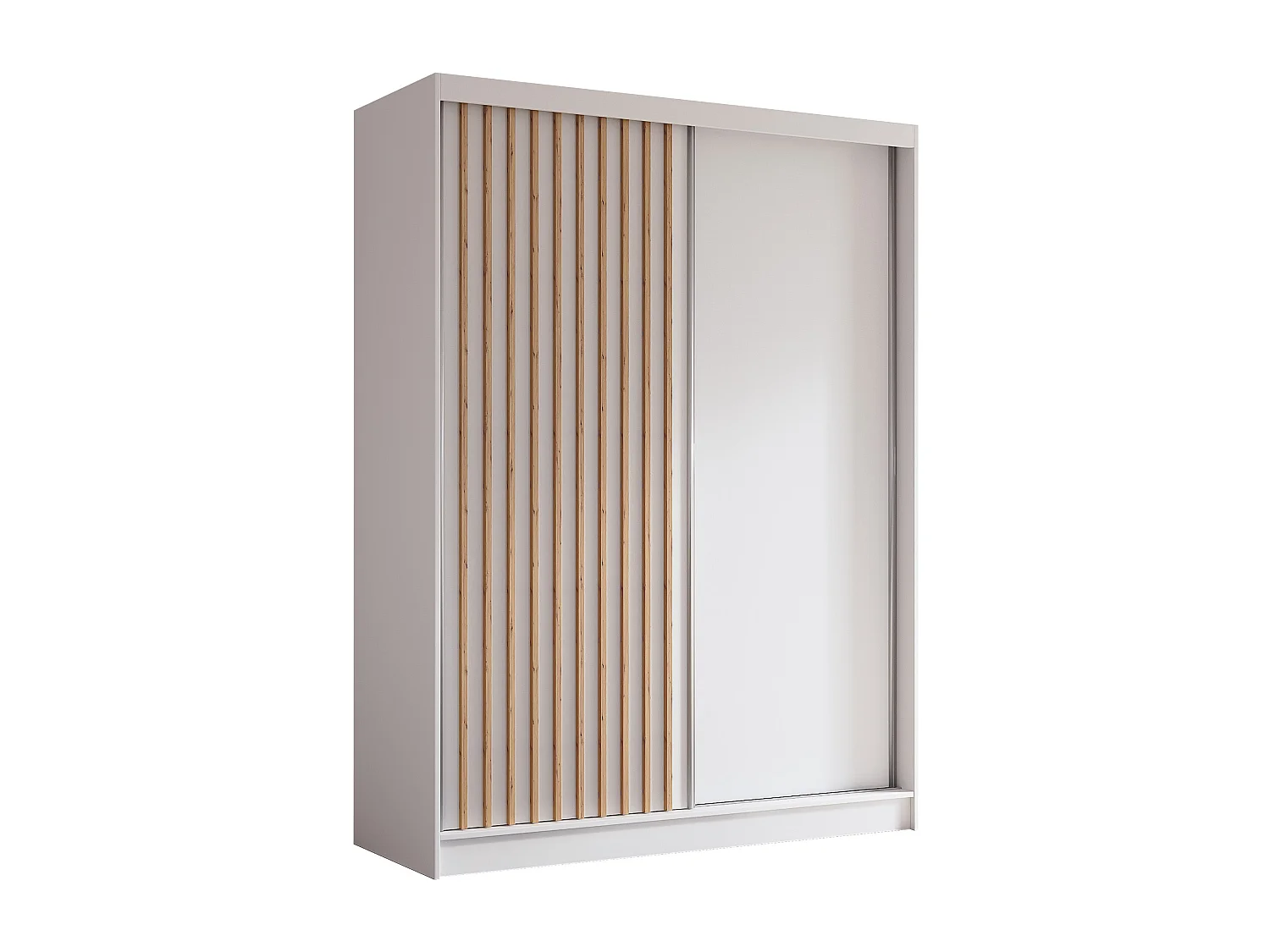 160 cm Kleiderschrank Erika mit Lamellen ohne Spiegel inklusive 2 Schiebetüren Schwebetürenschrank (Farbe: weiß, weiß, Lamelle Artisan)Artisan)