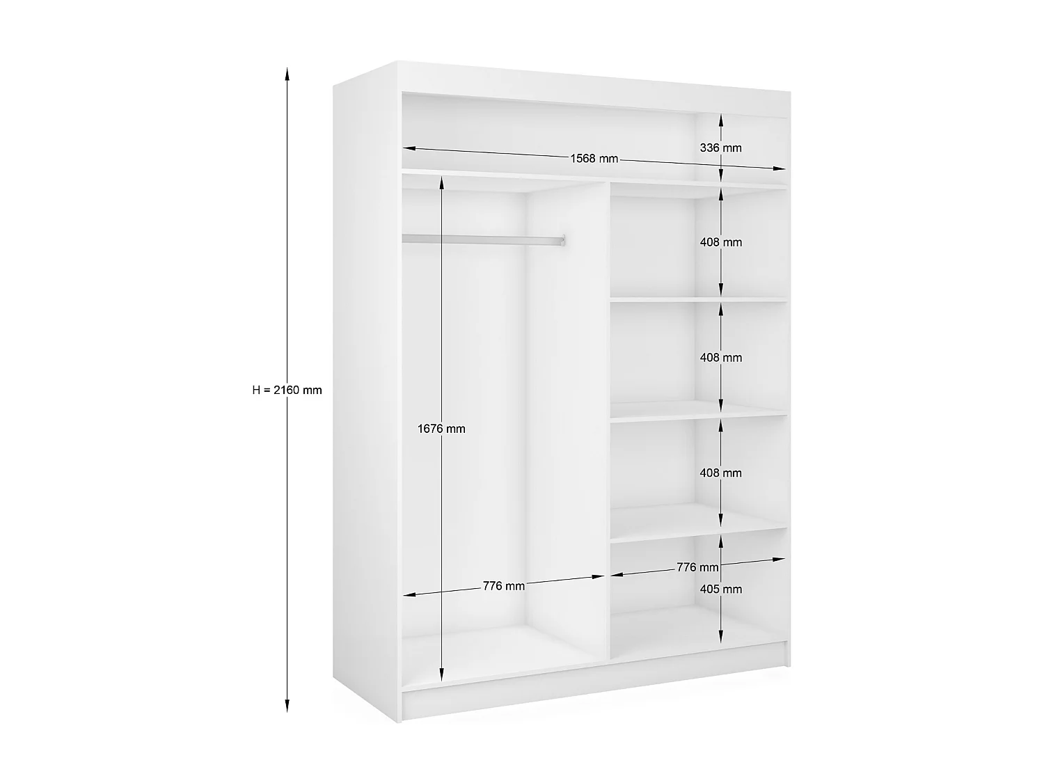 160 cm Kleiderschrank Erika mit Lamellen ohne Spiegel inklusive 2 Schiebetüren Schwebetürenschrank (Farbe: weiß, weiß, Lamelle Artisan)Artisan)