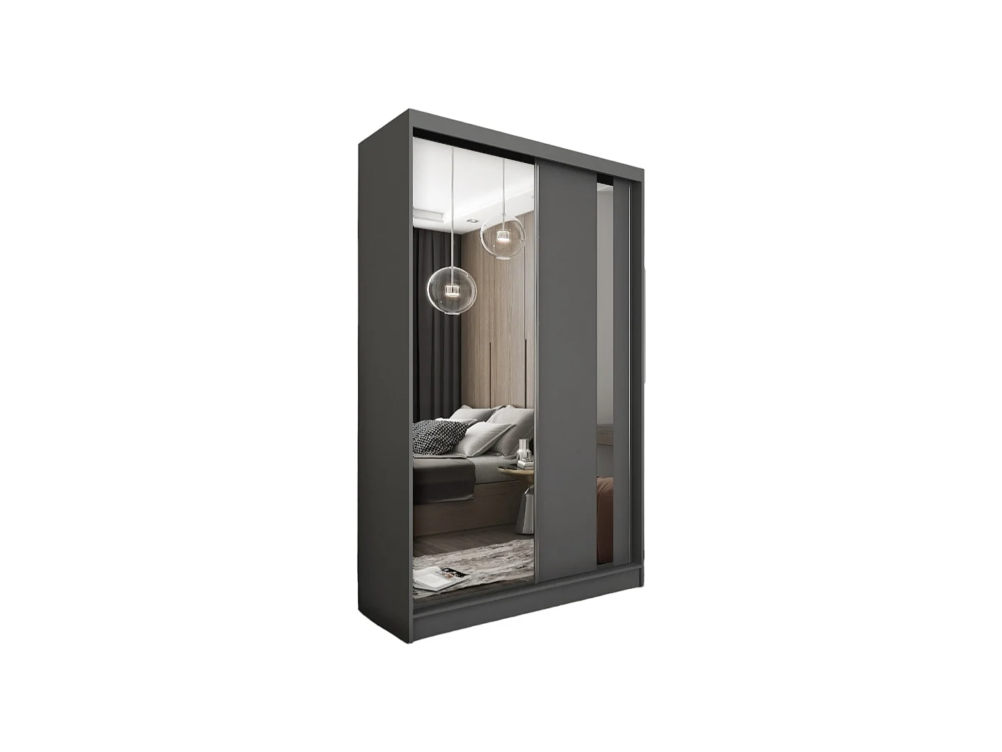 120 cm Kleiderschrank Gabo mit Spiegel inklusive 2 Schiebetüren Schwebetürenschrank (Farbe: graphit)