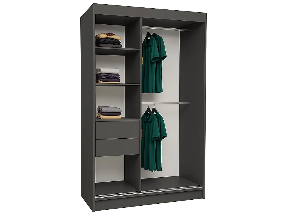 120 cm Kleiderschrank Gabo mit Spiegel inklusive 2 Schiebetüren Schwebetürenschrank (Farbe: graphit)