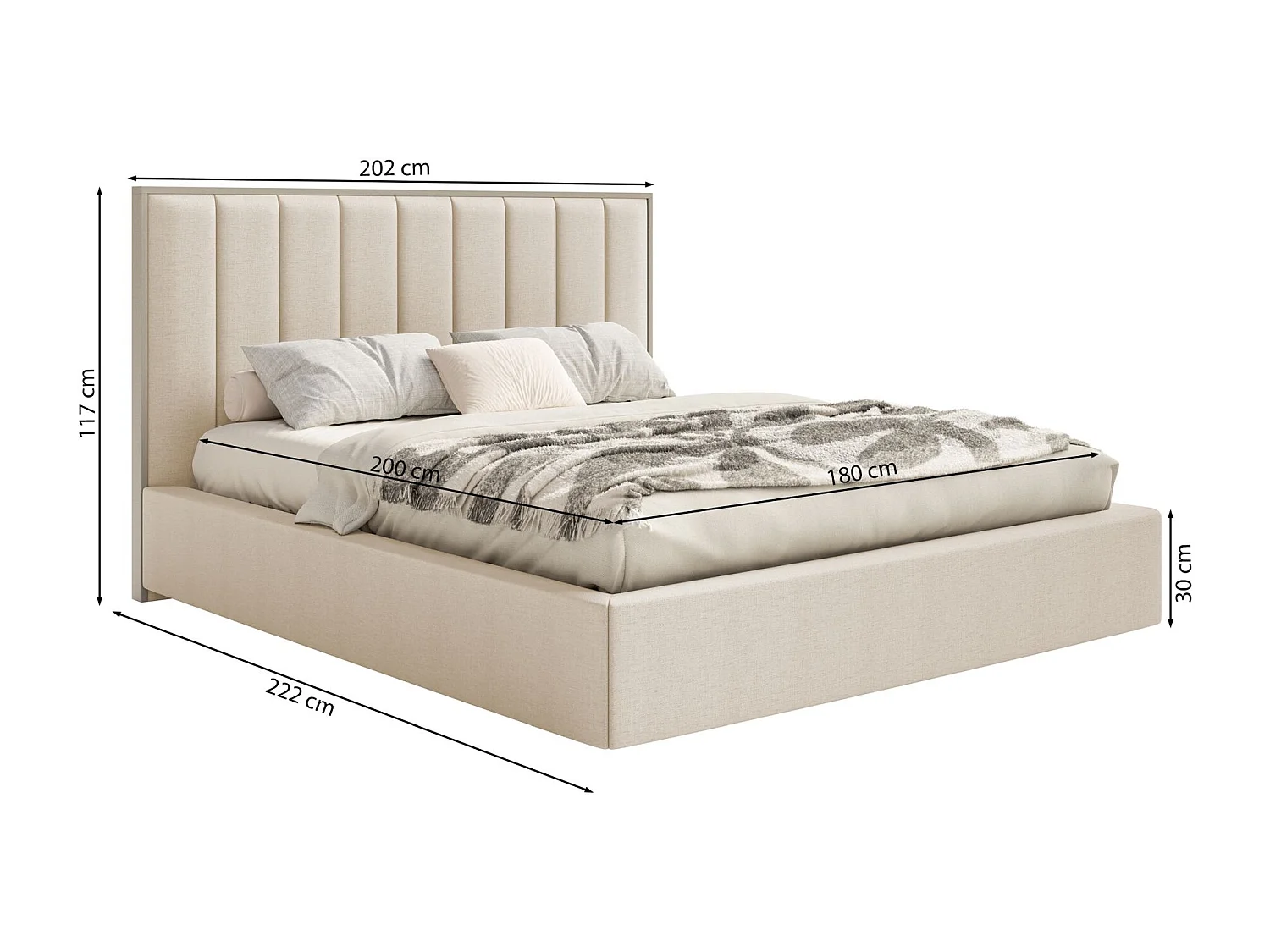 Lit tapissé avec coffre et LED 180×200 - velours - gris clair- TOGENTS