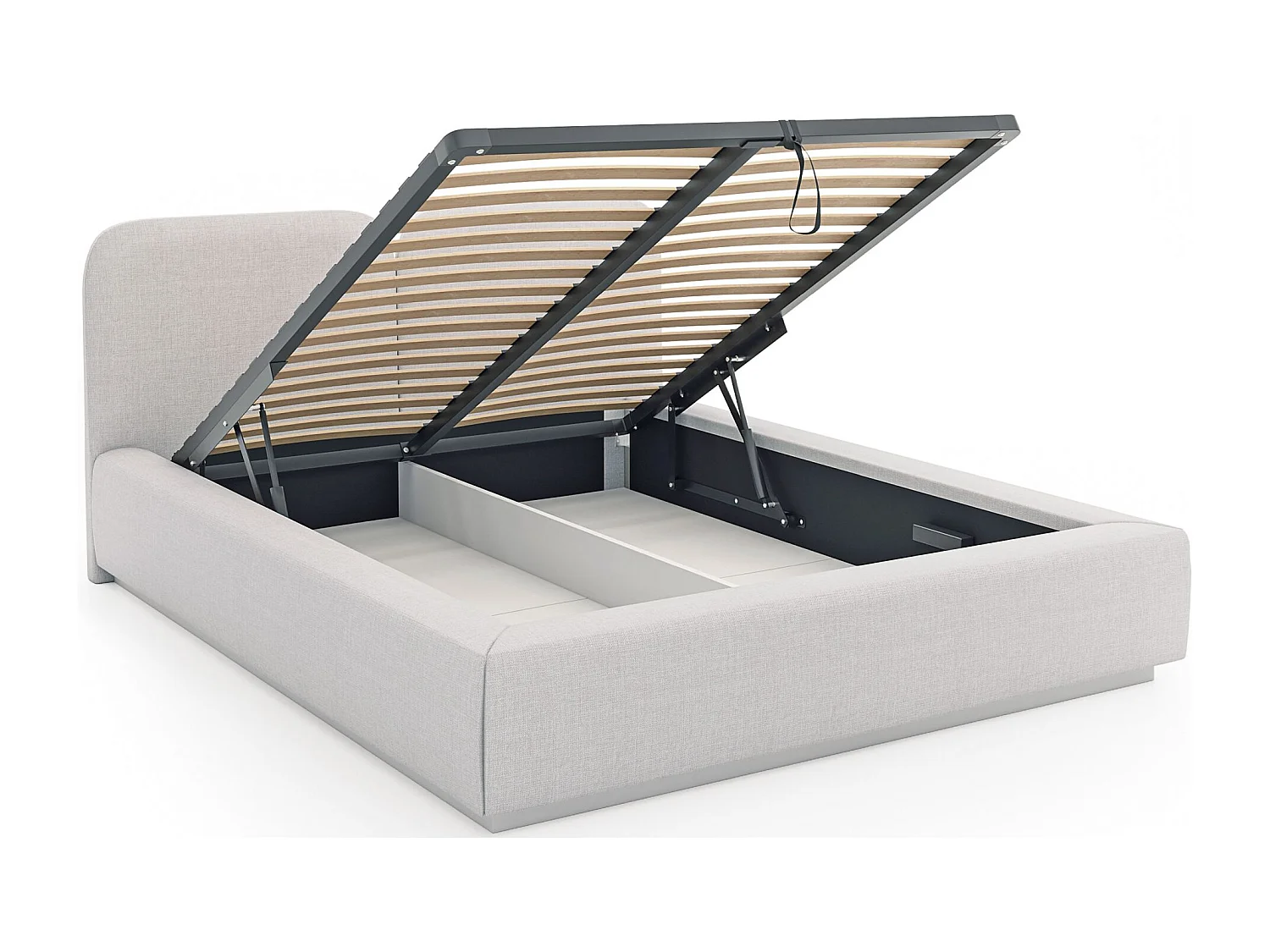 Gestoffeerd bed 160x200 met chenille bekleding – LED, bedbox en lattenbodem – Lichtgrijs – COMOVES