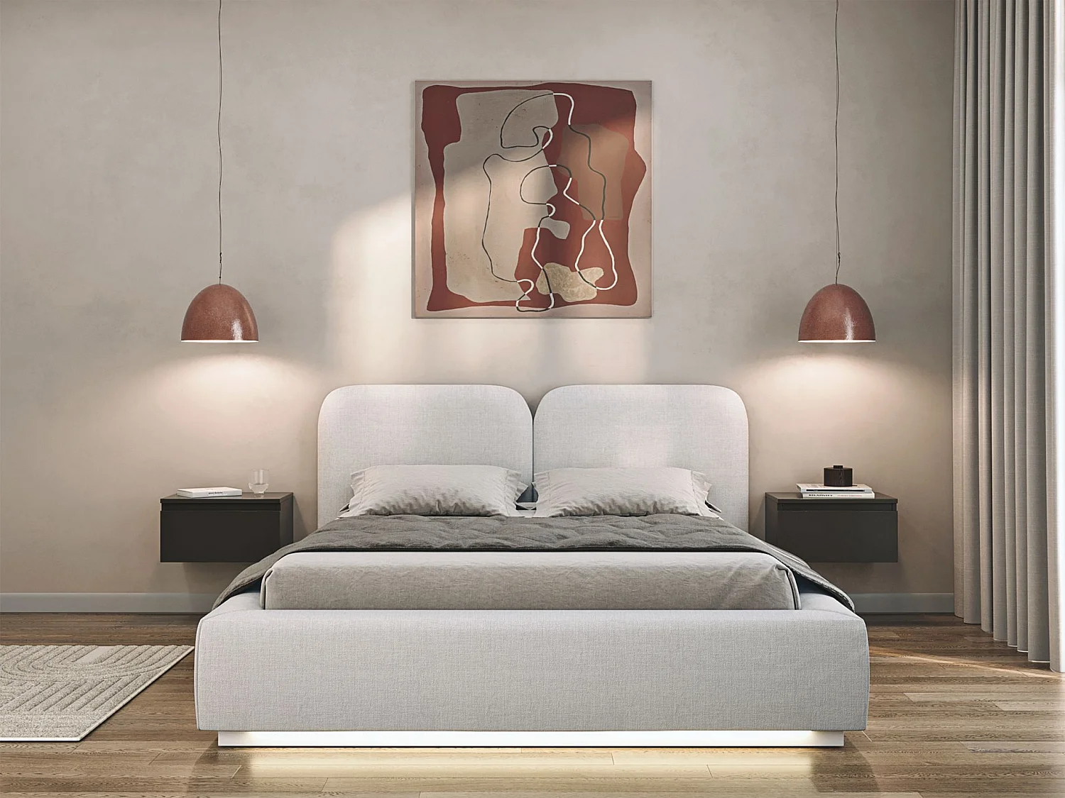 Lit tapissé avec coffre et LED 160×200 - chenille - gris clair - COMOVES