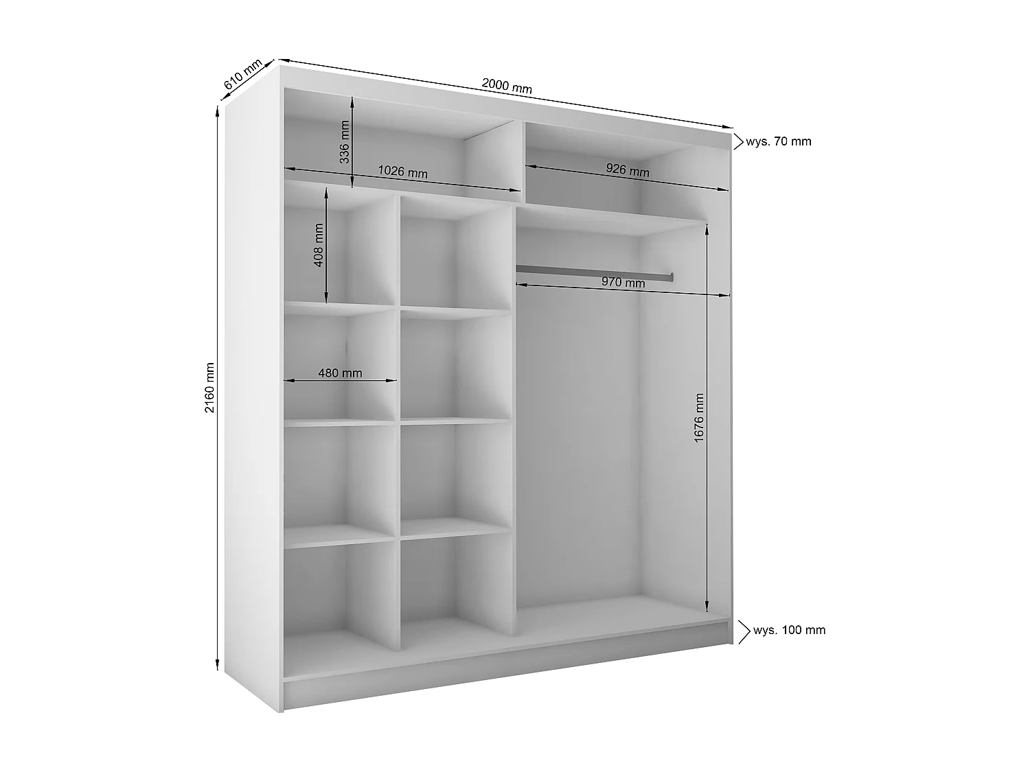 200 cm Kleiderschrank Gabo mit Spiegel inklusive 2 Schiebetüren Schwebetürenschrank (Farbe: schwarz)