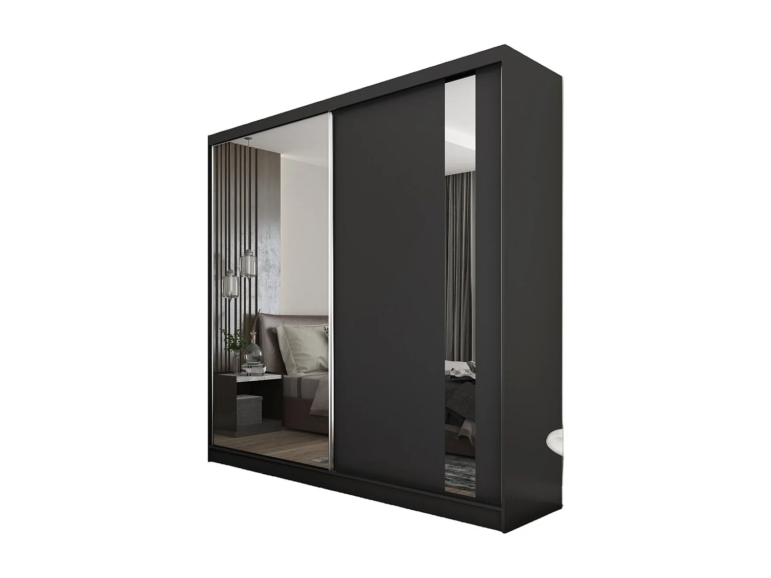 200 cm Kleiderschrank Gabo mit Spiegel inklusive 2 Schiebetüren Schwebetürenschrank (Farbe: schwarz)