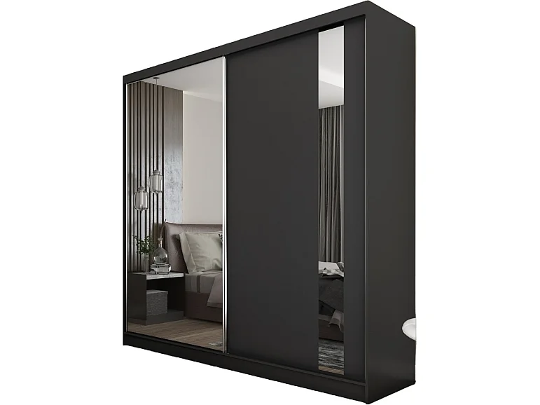 200 cm Kleiderschrank Gabo mit Spiegel inklusive 2 Schiebetüren Schwebetürenschrank (Farbe: schwarz)