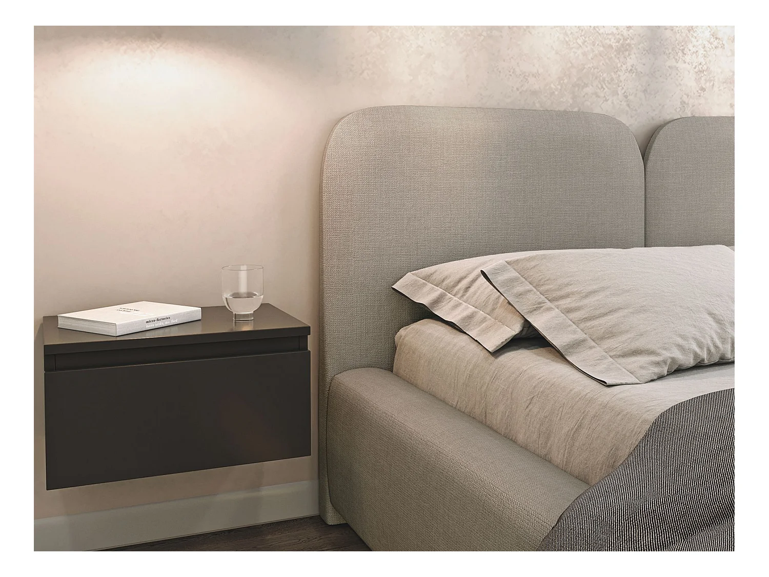 Lit tapissé avec coffre 160×200 - chenille - beige foncé - COMOVES