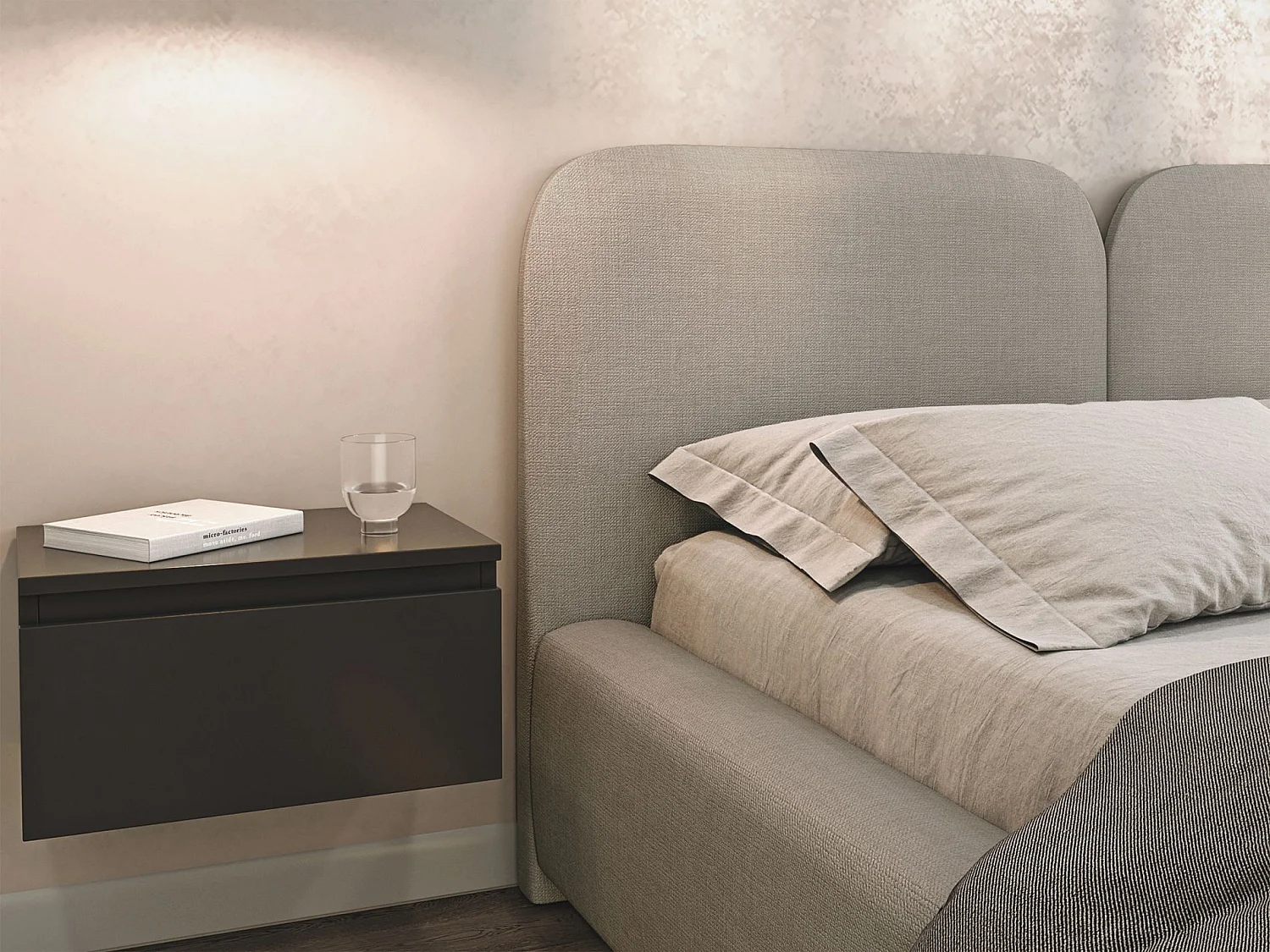 Lit tapissé avec coffre 160×200 - chenille - beige foncé - COMOVES