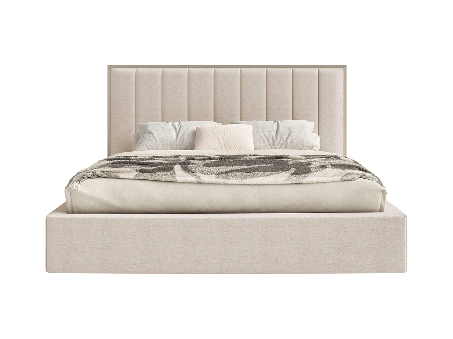 Lit tapissé avec coffre 180×200 - chenille - beige - TOGENTS