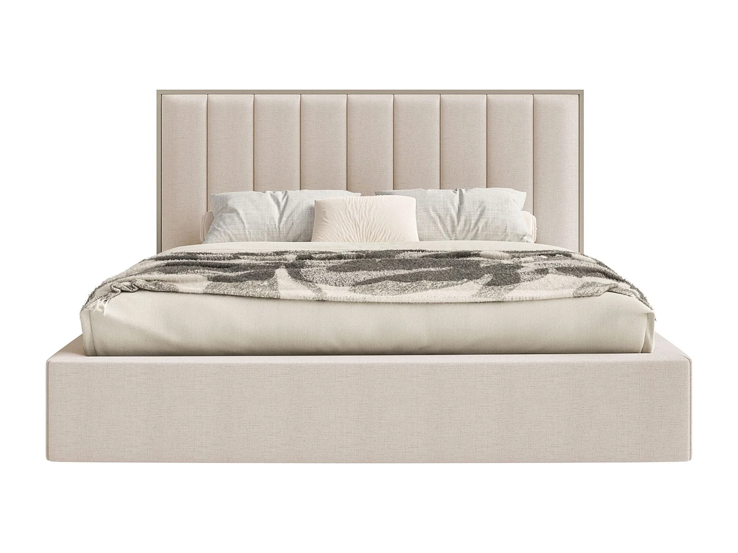 Polsterbett 180x200 mit Chenillebezug und Bettkasten – Beige – TOGENTS