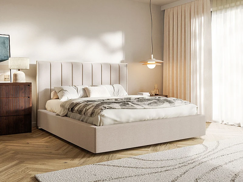 Gestoffeerd bed 180x200 - chenille en bedbox - beige - TOGENTS