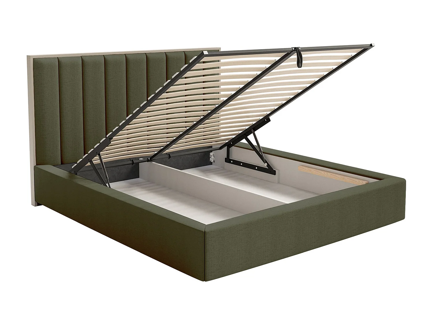 Lit tapissé avec coffre et LED180×200 - chenille - vert foncé - TOGENTS