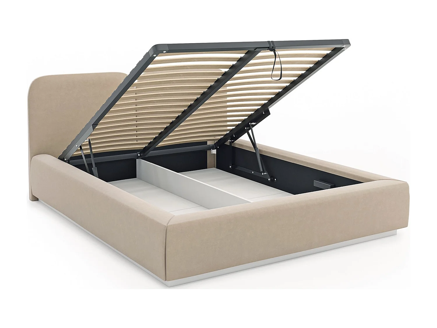 Lit tapissé avec coffre 140×200 - velours - beige clair- COMOVES