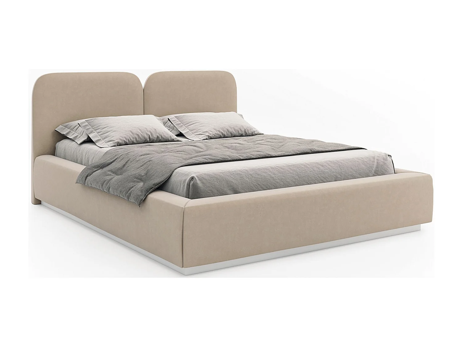 Lit tapissé avec coffre 140×200 - velours - beige clair- COMOVES