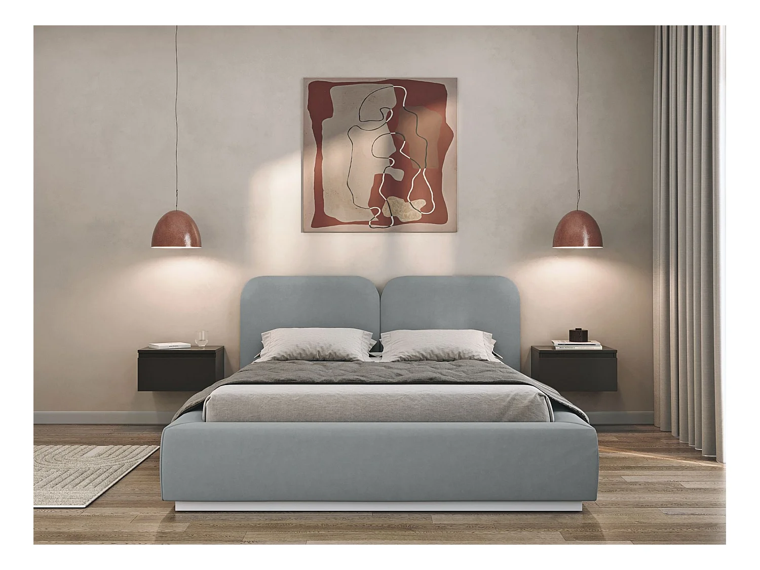 Lit tapissé avec coffre 140×200 - velours - gris - COMOVES