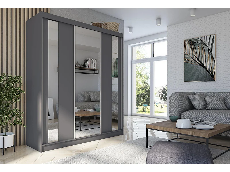 180 cm Kleiderschrank Gabo mit Spiegel inklusive 3 Schiebetüren Schwebetürenschrank (Farbe: graphit)