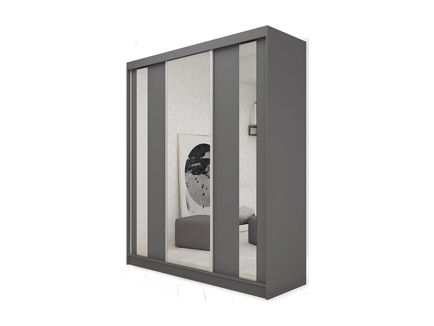 180 cm Kleiderschrank Gabo mit Spiegel inklusive 3 Schiebetüren Schwebetürenschrank (Farbe: graphit)