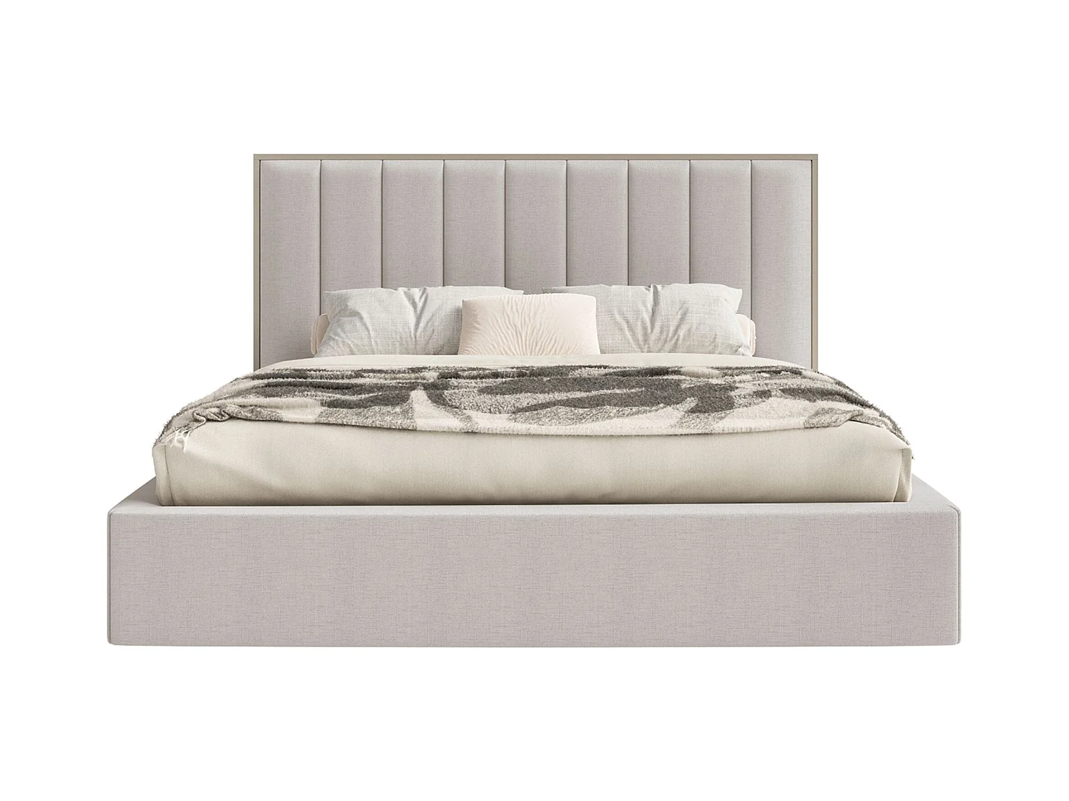 Lit tapissé avec coffre 140×200 - chenille - gris-beige - TOGENTS