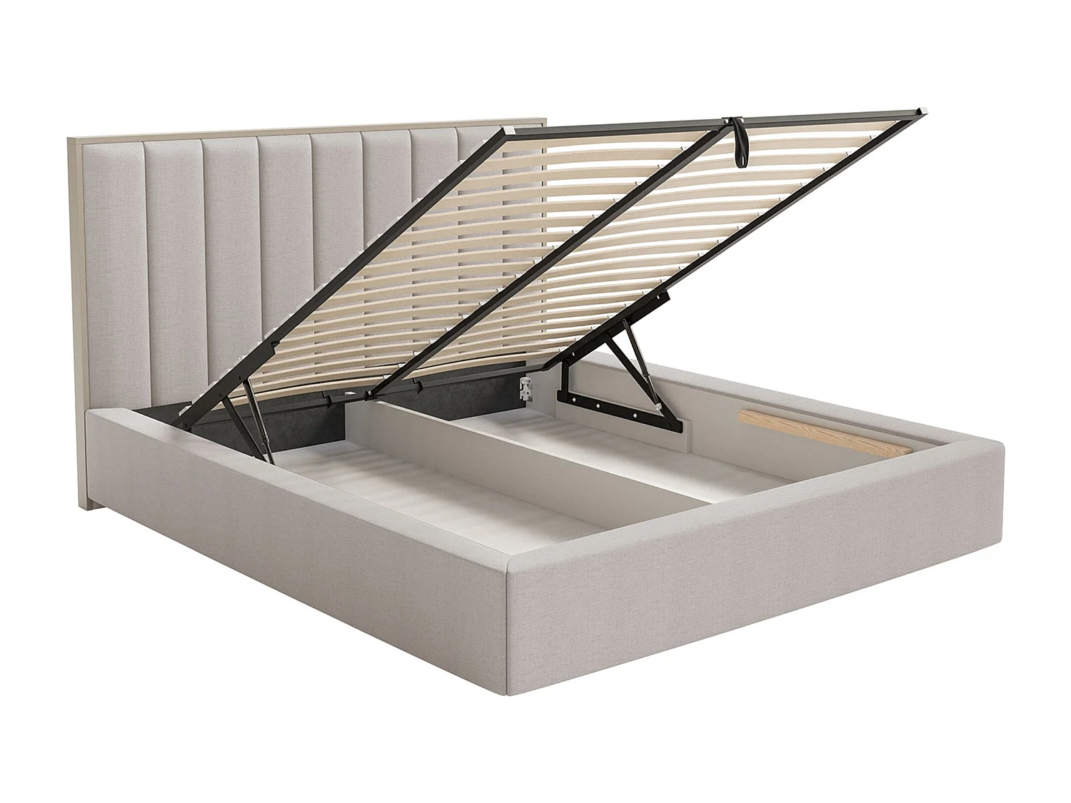 Gestoffeerd bed 140x200 - chenille en bedbox - grijsbeige - TOGENTS