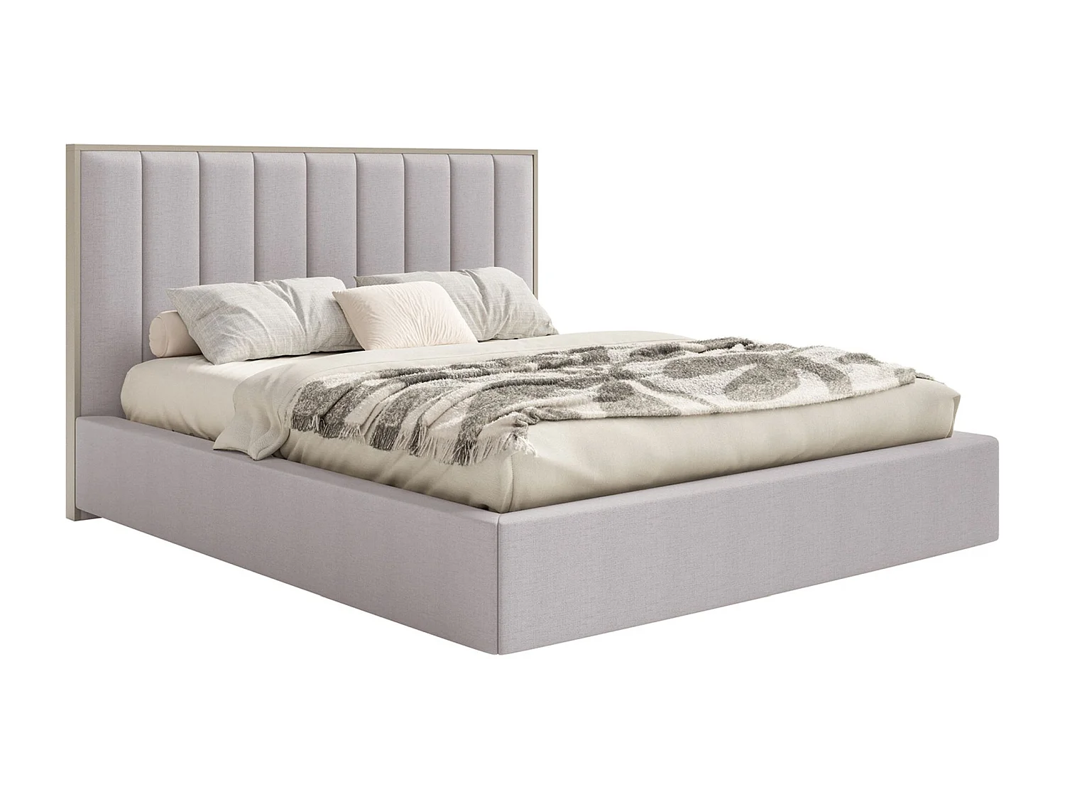 Lit tapissé avec coffre et LED140×200 - chenille - gris- TOGENTS