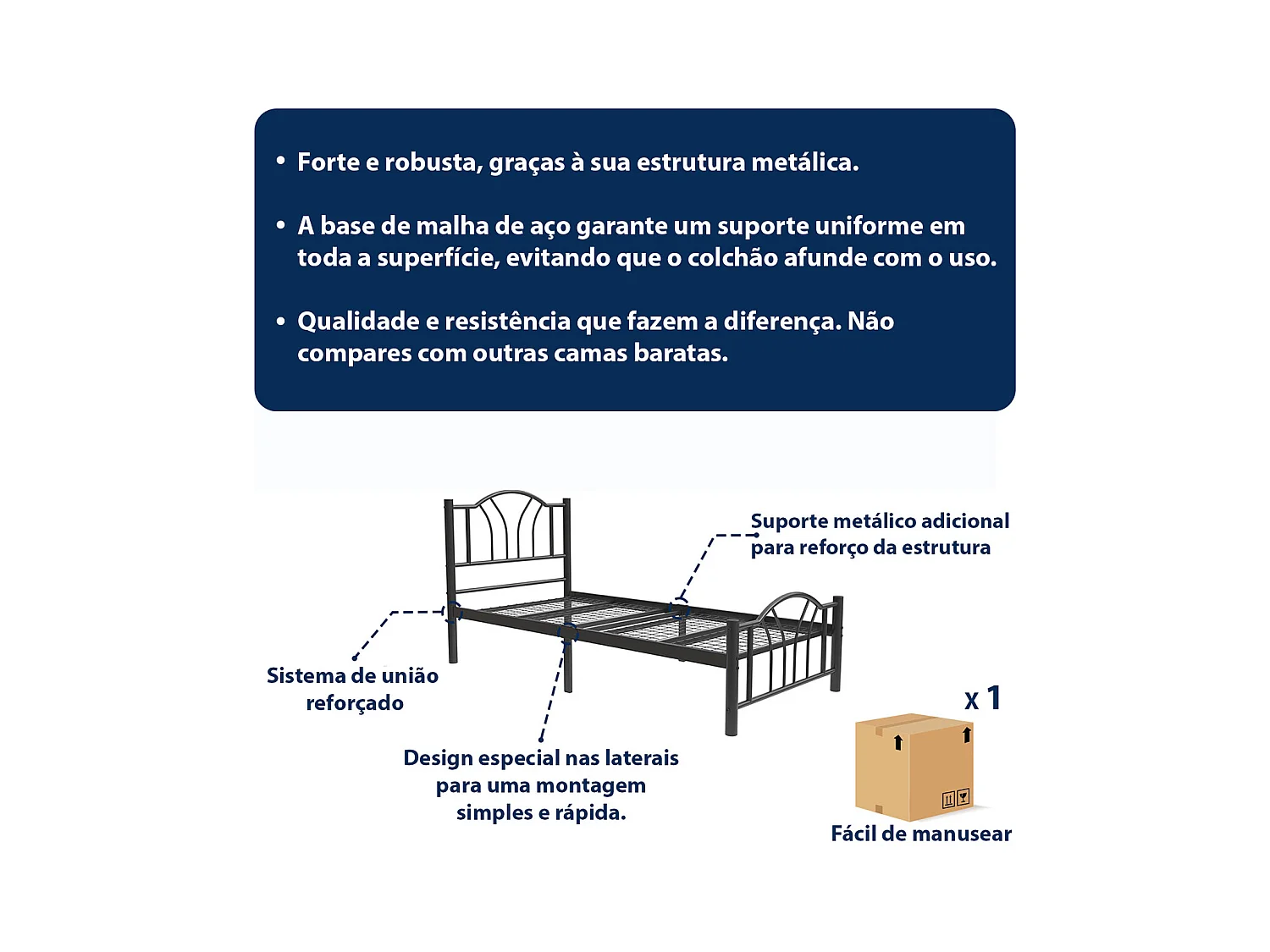 Lit simple 90x190cm en Noir Danae