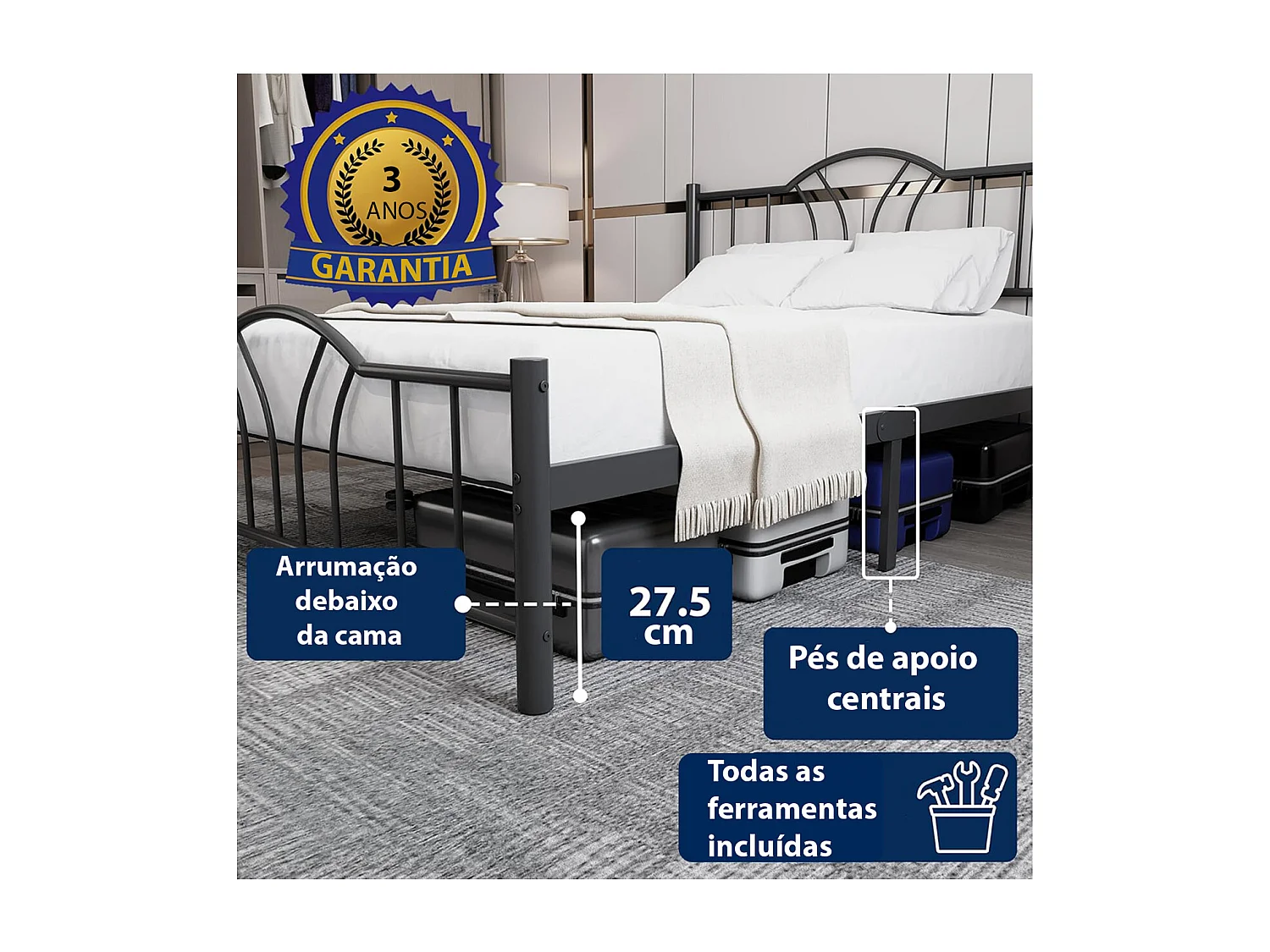 Cama individual 90x190cm en Negro Danae