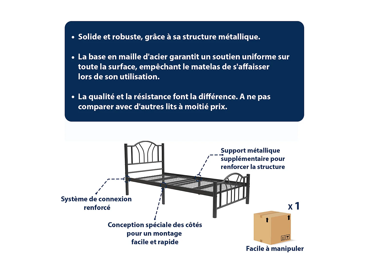 Cama individual 90x190cm en Negro Danae