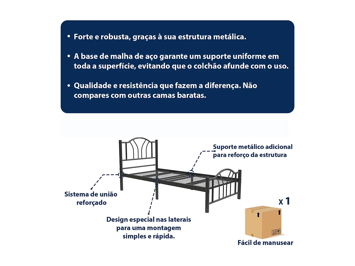 Cama individual 90x190cm en Negro Danae
