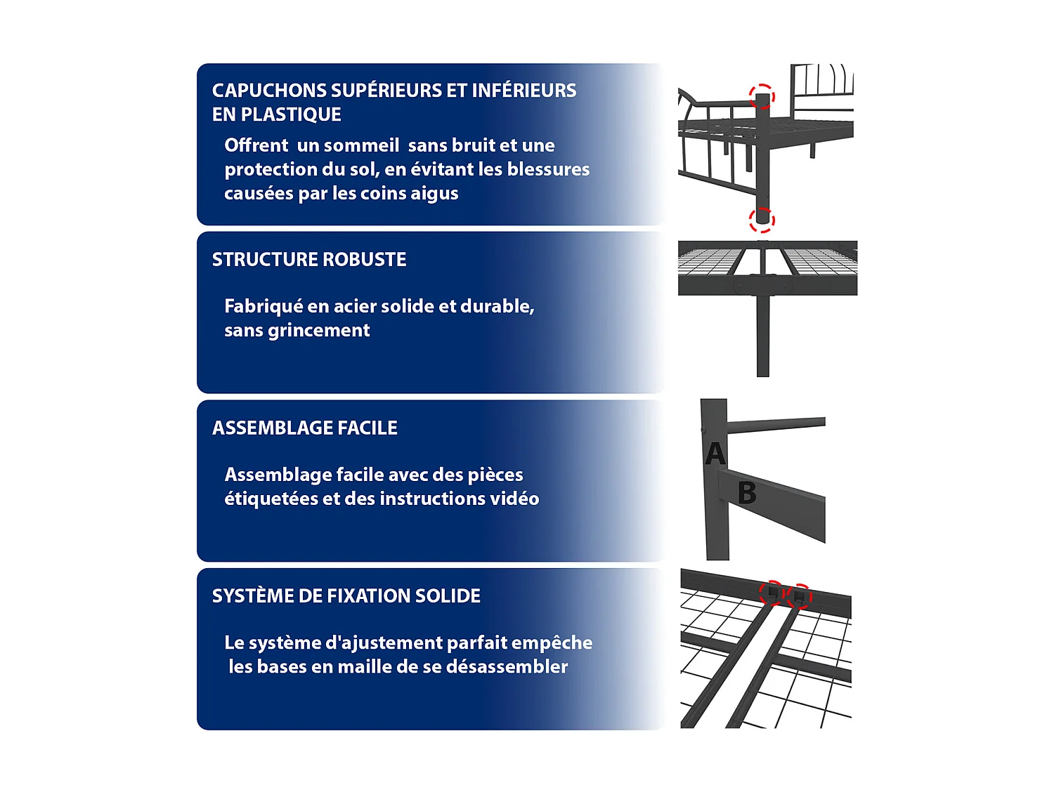 Cama individual 90x190cm en Negro Danae