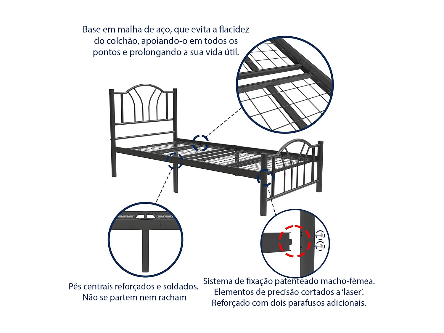 Cama individual 90x190cm en Negro Danae