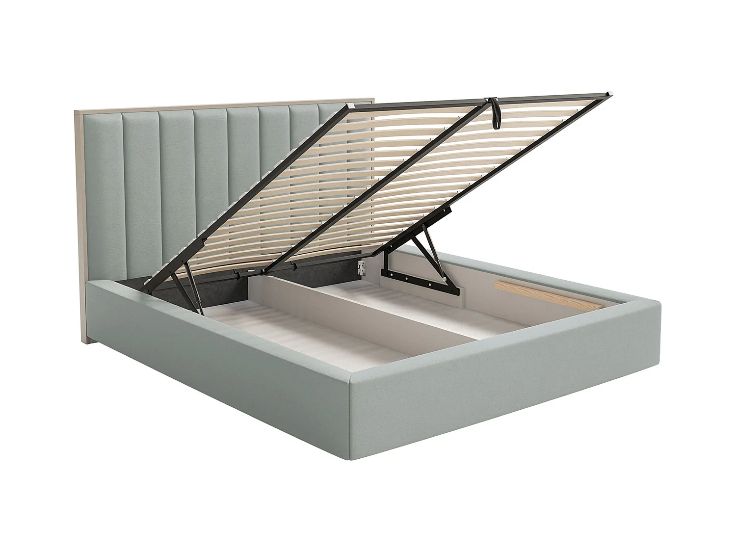 Lit tapissé avec coffre 140×200 - velours - vert sauge - TOGENTS