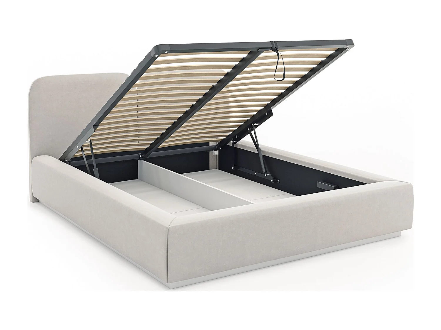 Polsterbett 160x200 mit Veloursbezug – LED, Bettkasten und Lattenrost – Greige – COMOVES
