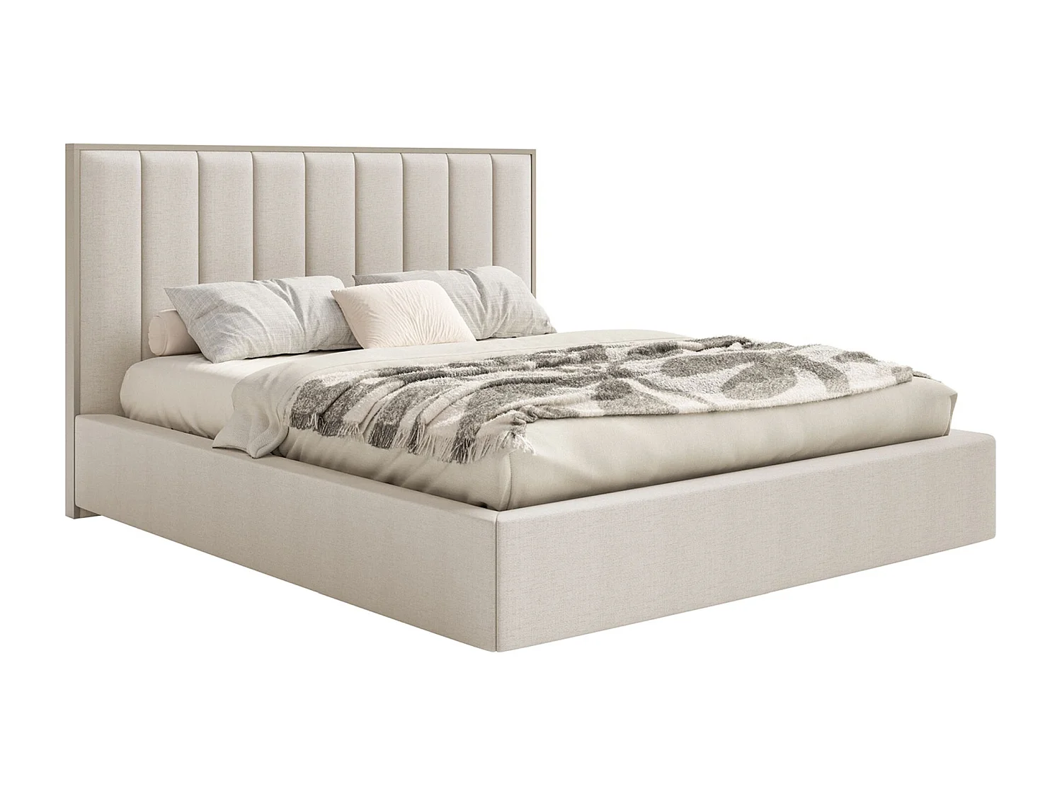 Lit tapissé avec coffre et LED160×200 - chenille - beige clair - TOGENTS