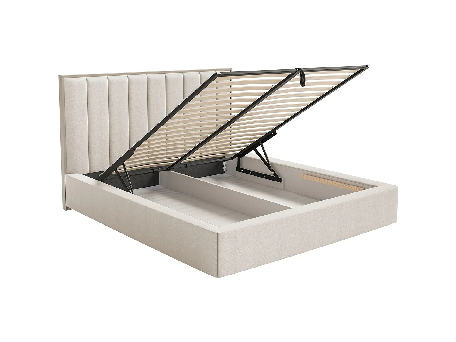 Polsterbett 160x200 mit Chenillebezug – Bettkasten und LED – Hellbeige – TOGENTS