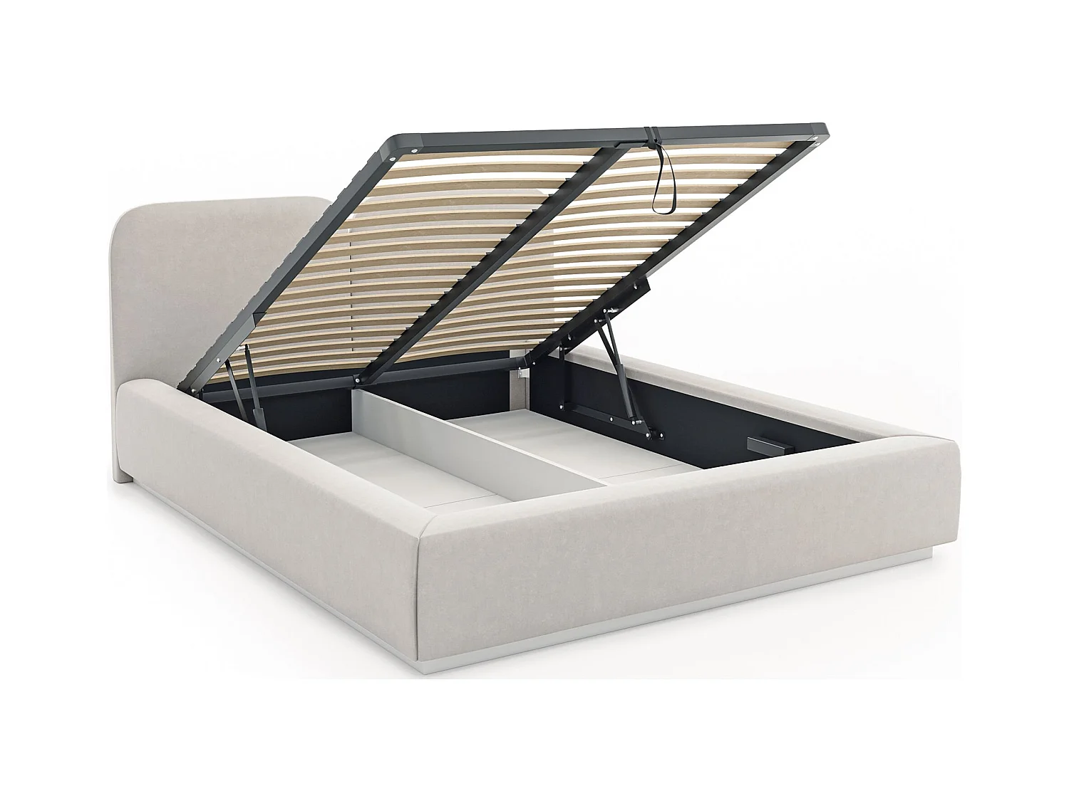 Gestoffeerd bed 140x200 met velours bekleding – LED, bedbox en lattenbodem – Greige – COMOVES