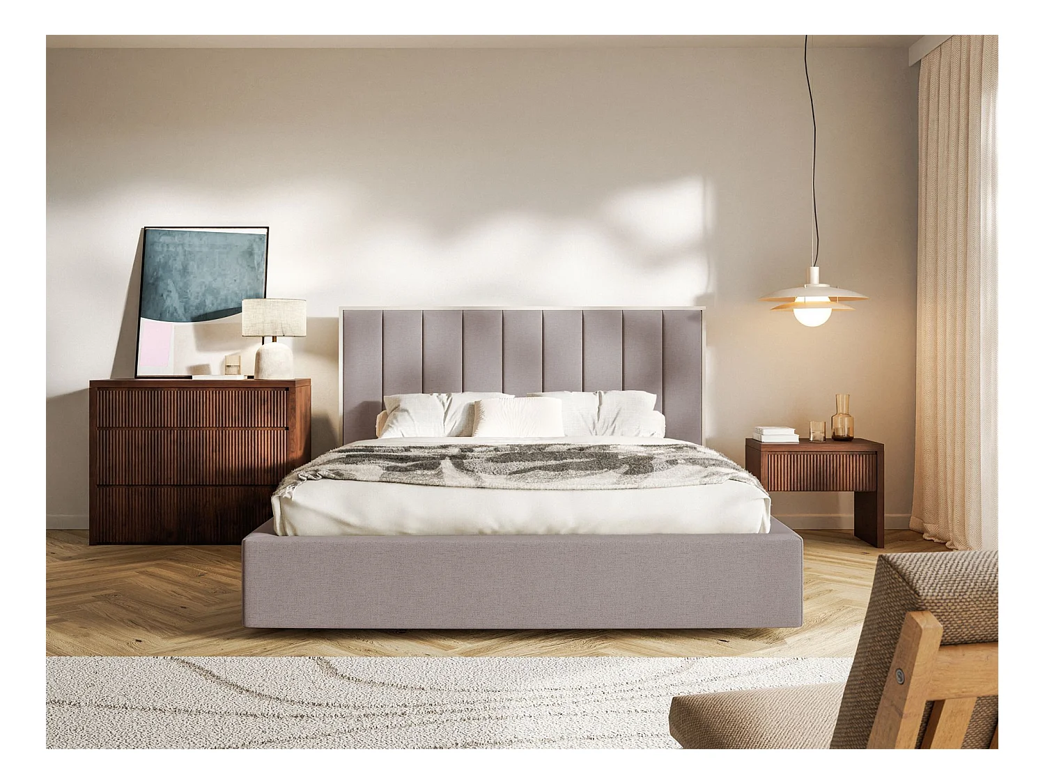 Lit tapissé avec coffre 160×200 - chenille - brun - TOGENTS