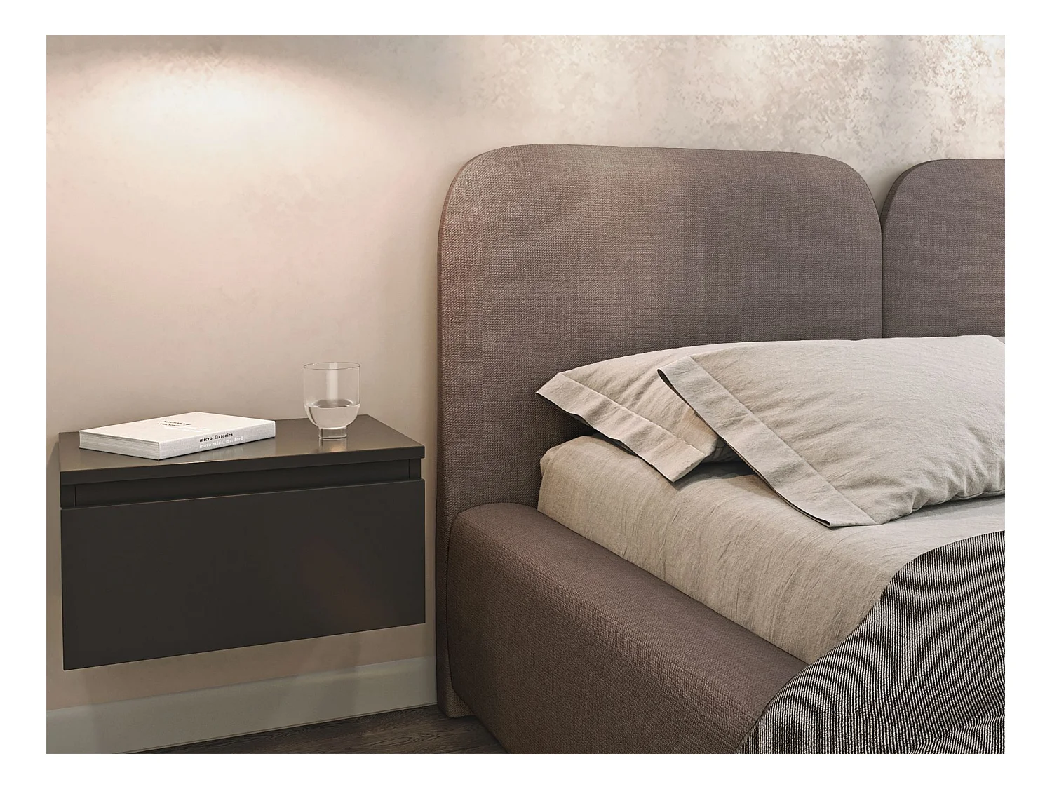 Lit tapissé avec coffre et LED 180×200 - chenille - brun - COMOVES